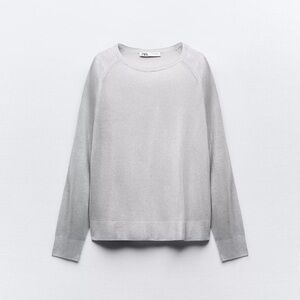 Zara Metallic Light Gray Crew Neck Sweater
